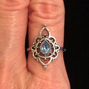 Silver Tone Ring with Blue Faux Gemstone